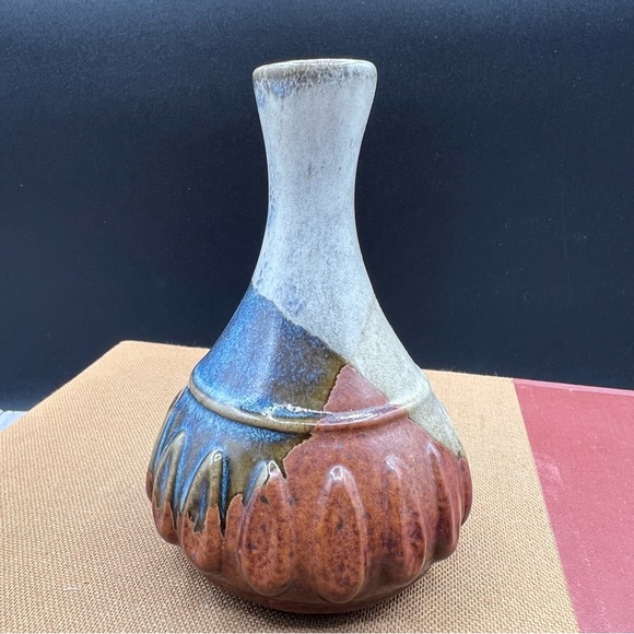 Accents Vintage Brown Drip Glaze Pottery Bud Vase Mid Century Genie